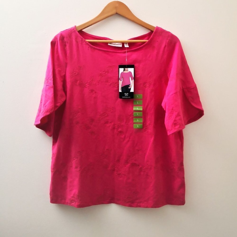 Rafaella Parsley Embroidered Short Sleeve Cotton Top Size L